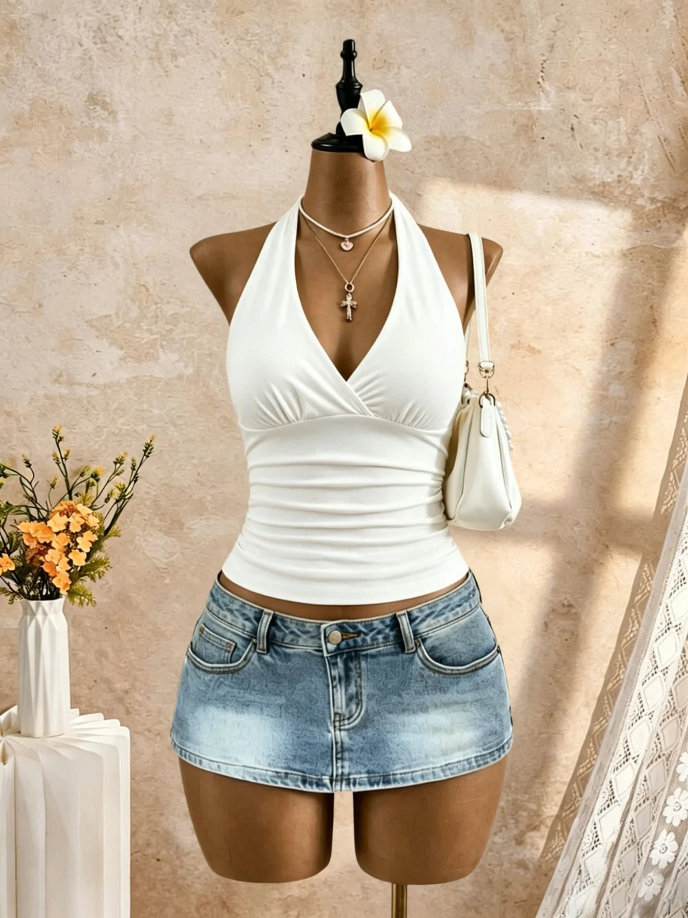 Y2K Halter Cross Wrap Camisole