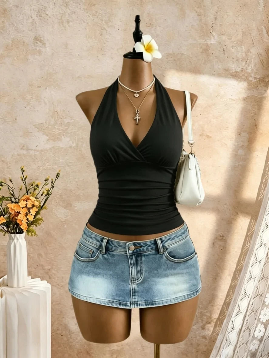 Y2K Halter Cross Wrap Camisole