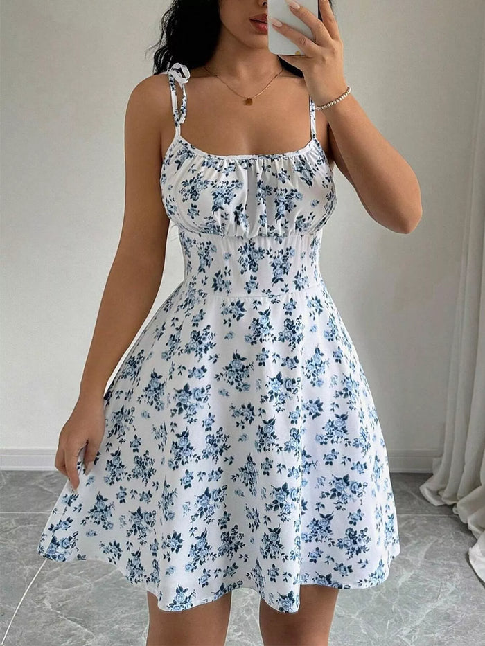 Floral Print Spaghetti Strap A-Line Mini Dress